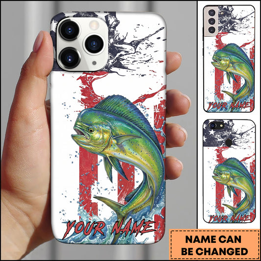 Maxcorners Mahi-mahi Fishing Patriotic Paint Splash Water Effect Personalized Name Phone Case