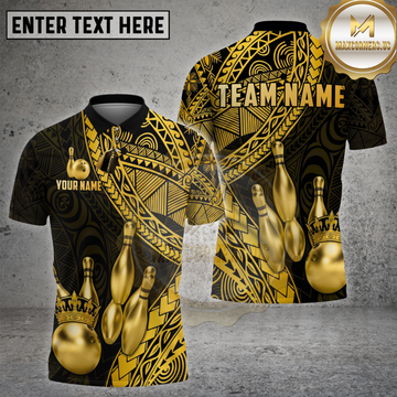Maxcorners Bowling Shirt Luxury Gold Tribal Crown Strike Multi Options Personalized Name, Team Name 3D Shirt
