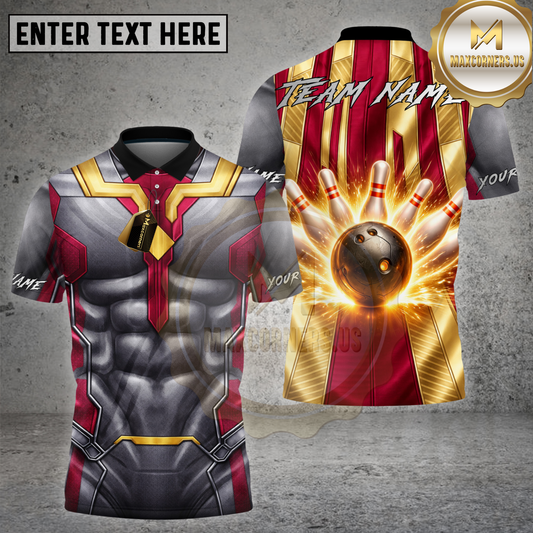Maxcorners Bowling Iron Hero Armor Fireball Impact Multi Options Personalized Name, Team Name 3D Shirt