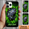 Maxcorners Bass Fishing Phone Case Green Flame Dark Brick Wall Fish Art Design Custom Name Phone Case (12 Fish Species)