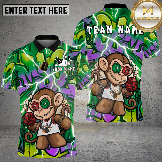 Maxcorners Graffiti Monkey Bowling Urban Street Style Multicolor Options Personalized Name, Team Name 3D Shirt (4 Colors)
