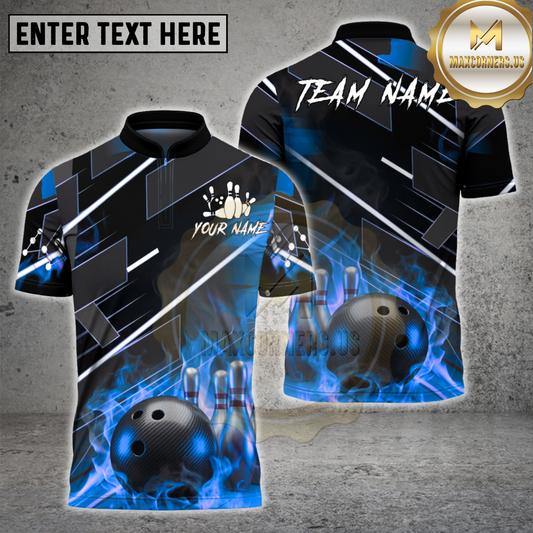 Maxcorners Bowling Flame Strike Shirt Fiery Ball & Pins Design Multicolor Options Personalized Name, Team Name 3D Shirt (4 Colors)