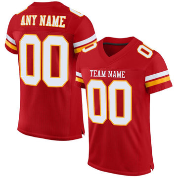 Maxcorners Custom Red White-Gold Mesh Authentic Football Jersey LM2605