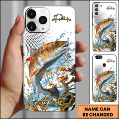 Maxcorners Redfish Fishing Jumping Salmon Water Splash Halftone Art Personalized Name Phone Case