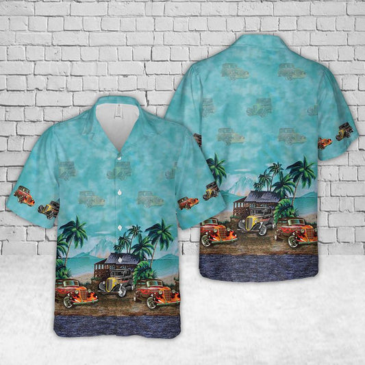 Maxcorners Vintage Hot Rod Tropical Beach Hawaiian Shirt