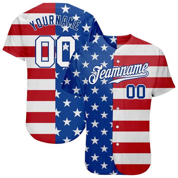 Maxcorners Custom White Red-Royal 3D American Flag Fashion Premium Baseball Jersey LM0210