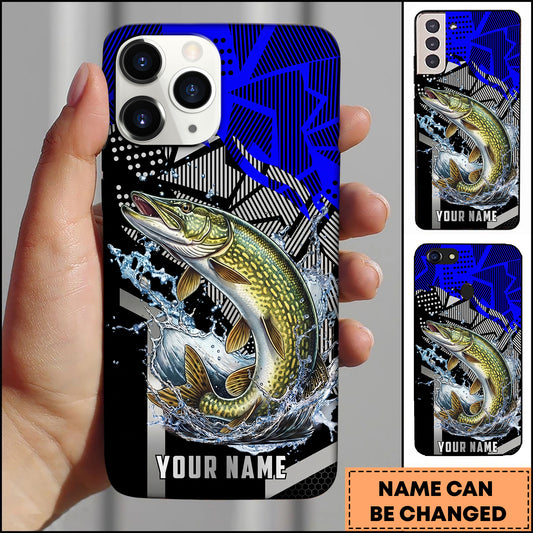 Maxcorners Redfish Fishing Dynamic Blue Geometric Splash Art Personalized Name Phone Case