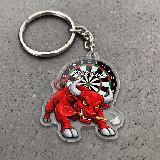 Maxcorners Angry Red Bull Darts Personalized Name Keychain