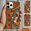Maxcorners Hunting Phone Case Majestic Whitetail Deer Leather Pocket Style Forest Camo Personalized Name Phone Case | Orange
