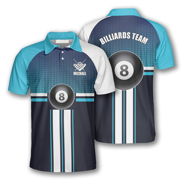 Maxcorners 8 Ball Gradient Light Blue Billiard Personalized 3D Unisex Shirt