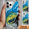 Maxcorners Fishing Jumping Blue Geometric Splash Art Personalized Name Phone Case (10 Fish Species)