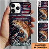 Maxcorners Fishing USA Flag Splash Patriotic Art Personalized Name Phone Case (10 Fish Species)