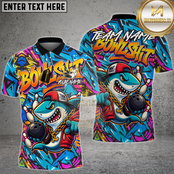 Maxcorners Bowling Shirt Urban Graffiti Cool Shark Multioptions Personalized Name, Team Name Unisex 3D Shirt (4 Colors)
