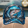Maxcorners Fishing Blue Ocean Splash Metal Hook Customized Name 3D Cap