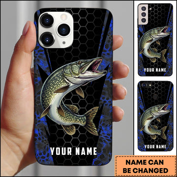 Maxcorners Pike Fishing 3D Realistic Honeycomb Tech Background Personalized Name Phone Case