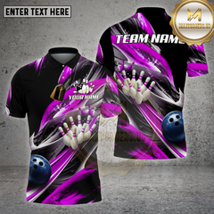 Maxcorners Bowling Shirt – Red Black Swirl Strike Pins & Ball 3D Motion Design – Personalized Name, Team Name 3D Shirt