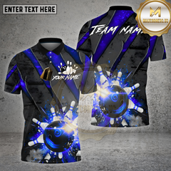 Maxcorners Bowling Shirt – Red Black Slash Explosion Strike Ball & Pins 3D Design – Personalized Name, Team Name 3D Shirt