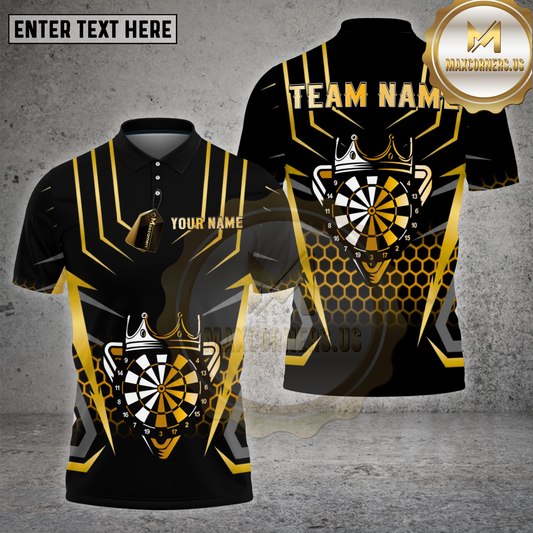 Maxcorners Darts Shirt – Gold Crown Target Honeycomb 3D Design – Multi Options Personalized Name, Team Name 3D Shirt
