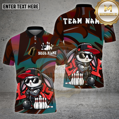 Maxcorners Bowling Shirt – Street Graffiti Bunny Cartoon with Bowling Pins & Ball – Personalized Name, Team Name 3D Shirt
