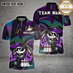 Maxcorners Bowling Shirt – Street Graffiti Bunny Cartoon with Bowling Pins & Ball – Personalized Name, Team Name 3D Shirt