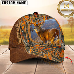Maxcorners Deer Hunting Landscape Frame Brown Leather Custom Name 3D Cap ( 6 colors)