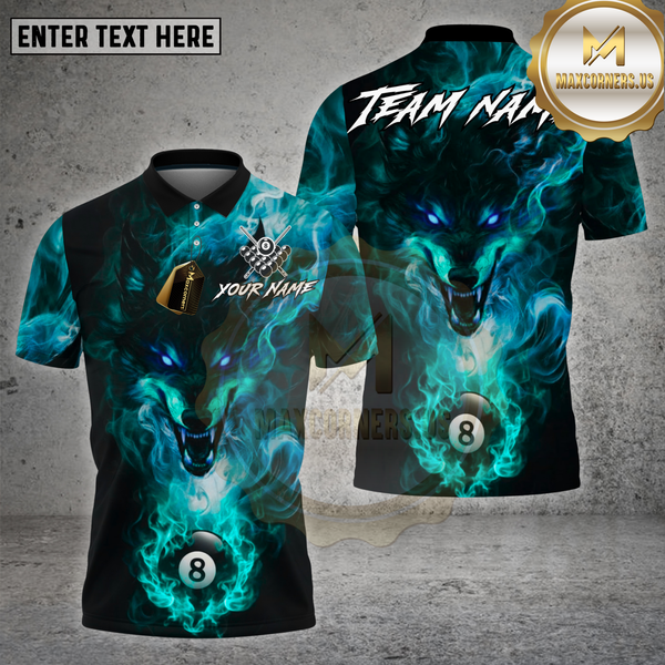 Maxcorners Billiards Shirt Smoke Wolf 8 Ball Mystic Flame Multioptions Personalized Name, Team Name Unisex 3D Shirt