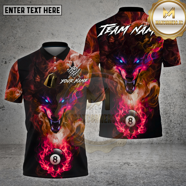 Maxcorners Billiards Shirt Smoke Wolf 8 Ball Mystic Flame Multioptions Personalized Name, Team Name Unisex 3D Shirt
