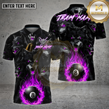 Maxcorners Billiards Shirt Dark Wolf Pack Flame 8 Ball Multioptions Personalized Name, Team Name Unisex 3D Shirt
