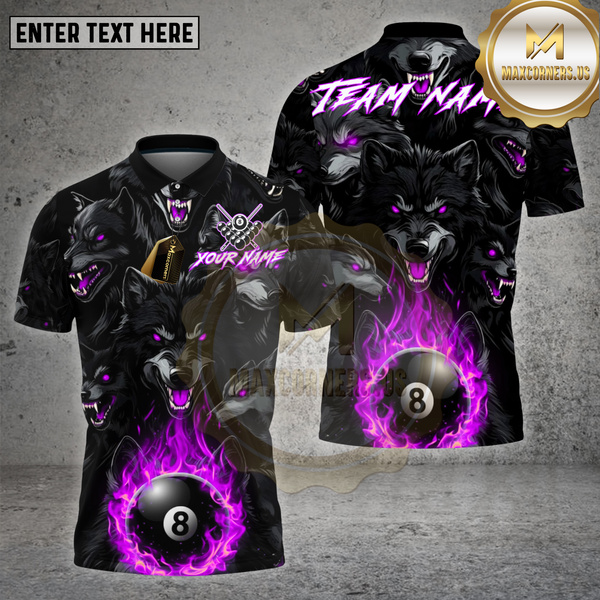 Maxcorners Billiards Shirt Dark Wolf Pack Flame 8 Ball Multioptions Personalized Name, Team Name Unisex 3D Shirt