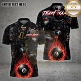 Maxcorners Billiards Shirt Dark Wolf Pack Flame 8 Ball Multioptions Personalized Name, Team Name Unisex 3D Shirt