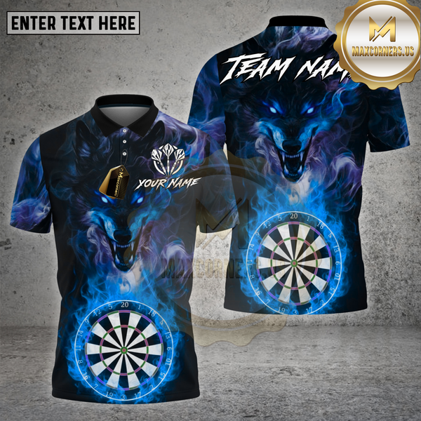 Maxcorners Darts Shirt Flame Wolf Dartboard Multioptions Personalized Name, Team Name Unisex 3D Shirt