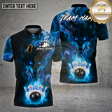 Maxcorners Bowling Shirt Purple Flame Wolf Bowling Strike Multioptions Personalized Name, Team Name Unisex 3D Shirt