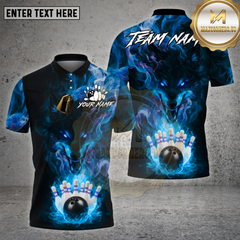 Maxcorners Bowling Shirt Purple Flame Wolf Bowling Strike Multioptions Personalized Name, Team Name Unisex 3D Shirt