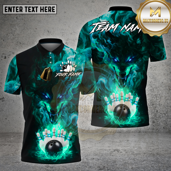 Maxcorners Bowling Shirt Purple Flame Wolf Bowling Strike Multioptions Personalized Name, Team Name Unisex 3D Shirt