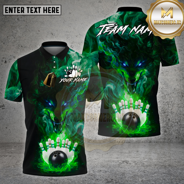 Maxcorners Bowling Shirt Purple Flame Wolf Bowling Strike Multioptions Personalized Name, Team Name Unisex 3D Shirt