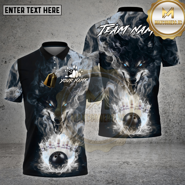 Maxcorners Bowling Shirt Purple Flame Wolf Bowling Strike Multioptions Personalized Name, Team Name Unisex 3D Shirt