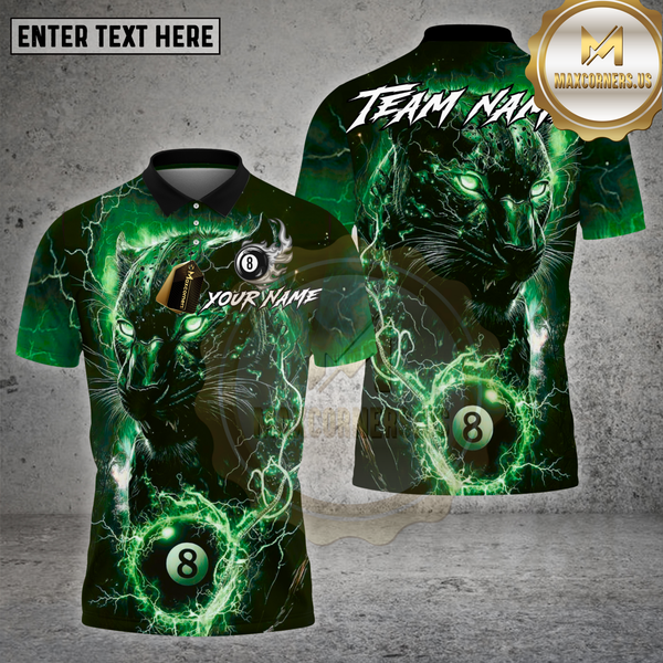 Maxcorners Billiards Shirt Electric Panther Lightning 8 Ball Multioptions Personalized Name, Team Name Unisex 3D Shirt