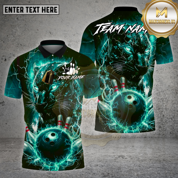 Maxcorners Bowling Shirt Electric Panther Lightning Bowling Strike Multioptions Personalized Name, Team Name Unisex 3D Shirt