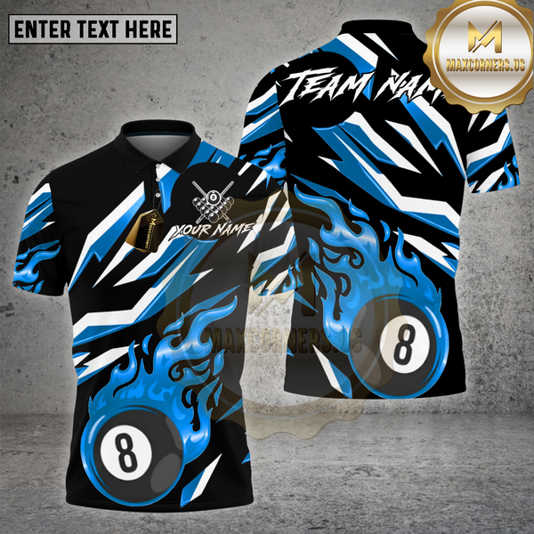 Maxcorners Billiards Shirt Golden Flame 8 Ball Lightning Strike Multioptions Personalized Name, Team Name Unisex 3D Shirt