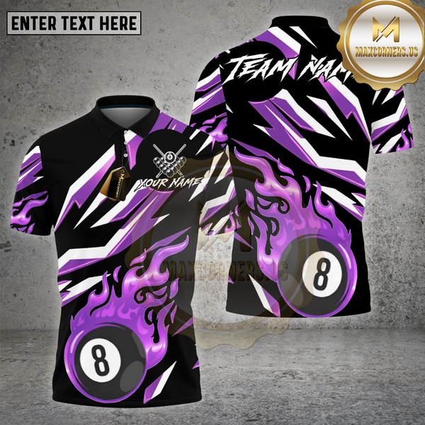 Maxcorners Billiards Shirt Golden Flame 8 Ball Lightning Strike Multioptions Personalized Name, Team Name Unisex 3D Shirt
