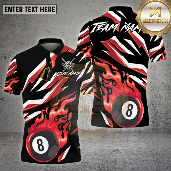 Maxcorners Billiards Shirt Golden Flame 8 Ball Lightning Strike Multioptions Personalized Name, Team Name Unisex 3D Shirt