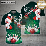 Maxcorners Bowling Shirt Santa Reindeer Bowling Pins Blue Christmas Theme Multi Options Personalized Name, Team Name 3D Shirt