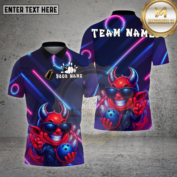 Maxcorners Bowling Shirt Neon Devil Character Multioptions Personalized Name, Team Name Unisex 3D Shirt (4 Colors)