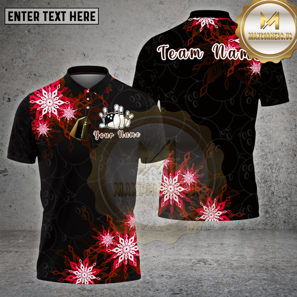 Maxcorners Bowling Shirt Snowflake Cool Winter Holiday Design Multi Options Personalized Name, Team Name 3D Shirt
