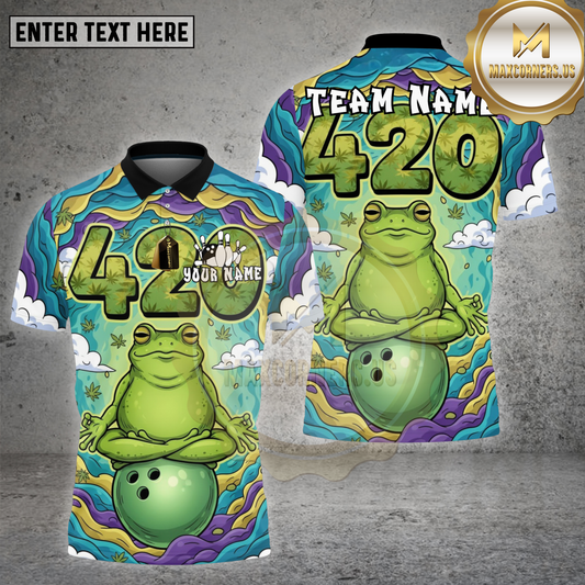 Maxcorners Bowling Zen Frog 420 Trippy Multicolor Options Personalized Name, Team Name Unisex 3D Shirt
