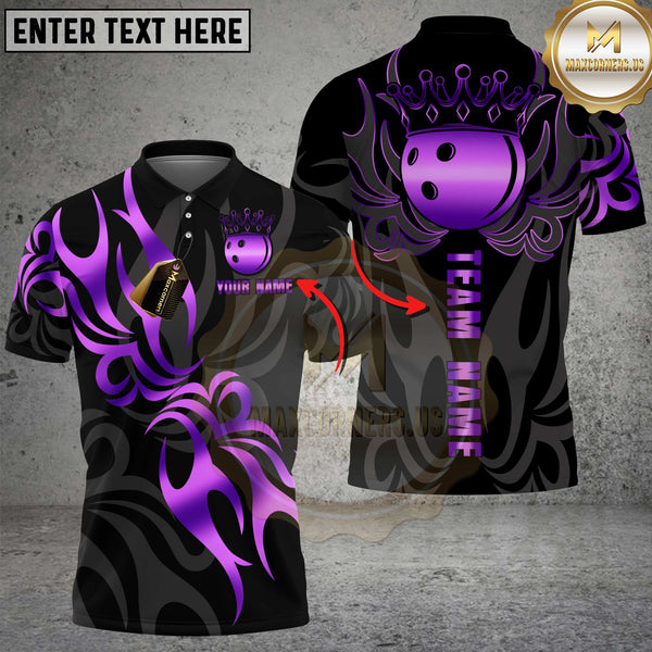Maxcorners Bowling Shirt Golden Flame Bowling Ball Design Premium Multioptions Personalized Name, Team Name Unisex 3D Shirt