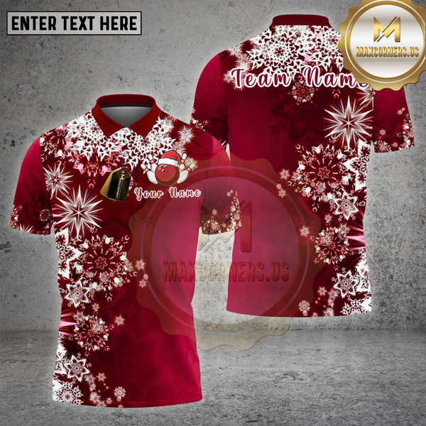 Maxcorners Bowling Shirt White Snowflake Ice Christmas Theme Multi Options Personalized Name, Team Name 3D Shirt