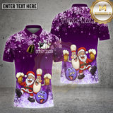 Maxcorners Bowling Shirt Santa Bowling Beer Cartoon Multi Options Personalized Name, Team Name 3D Shirt
