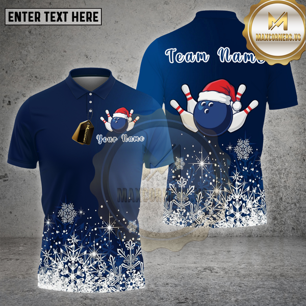 Maxcorners Bowling Shirt Snowflake Santa Bowling Ball Multi Options Personalized Name, Team Name 3D Shirt