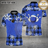 Maxcorners Bowling Shirt Plaid Snowflake Santa Bowling Ball Multi Options Personalized Name, Team Name 3D Shirt